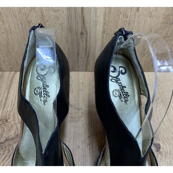 Seychelles Women's Wedge Platform Shoes Black Leather Back Zip Open Toe Size  9 - Picture 9 of 16